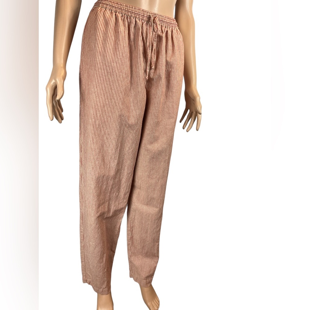 Striped red and cream linen pants